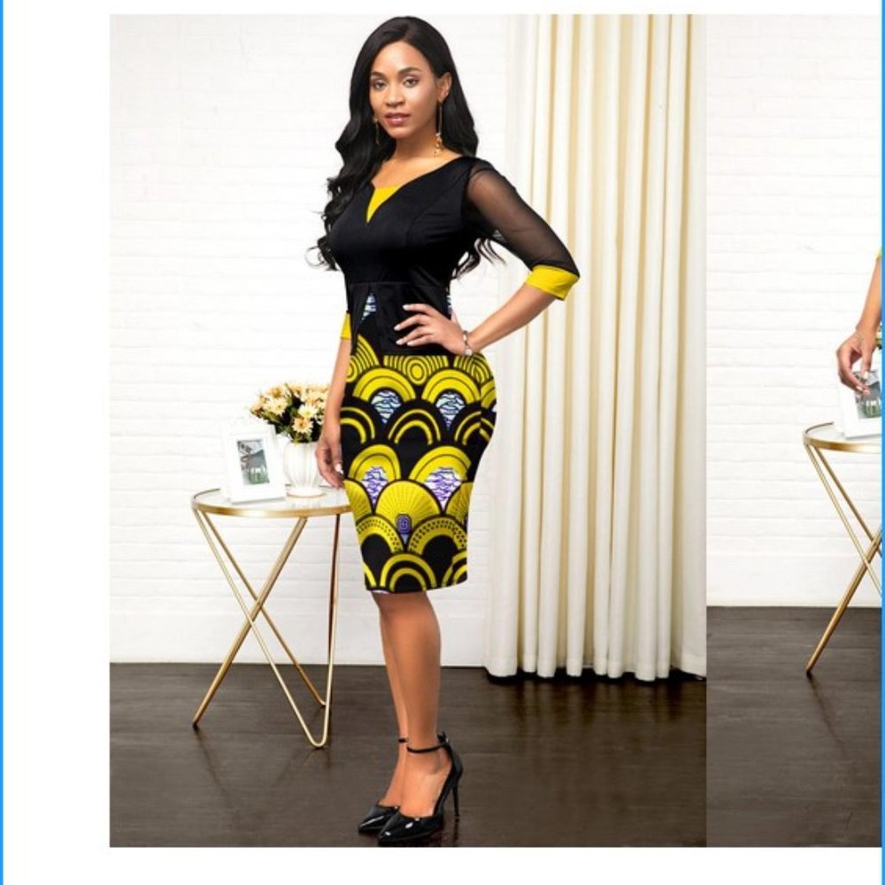 XL Black and Yellow Jacket Print Dress